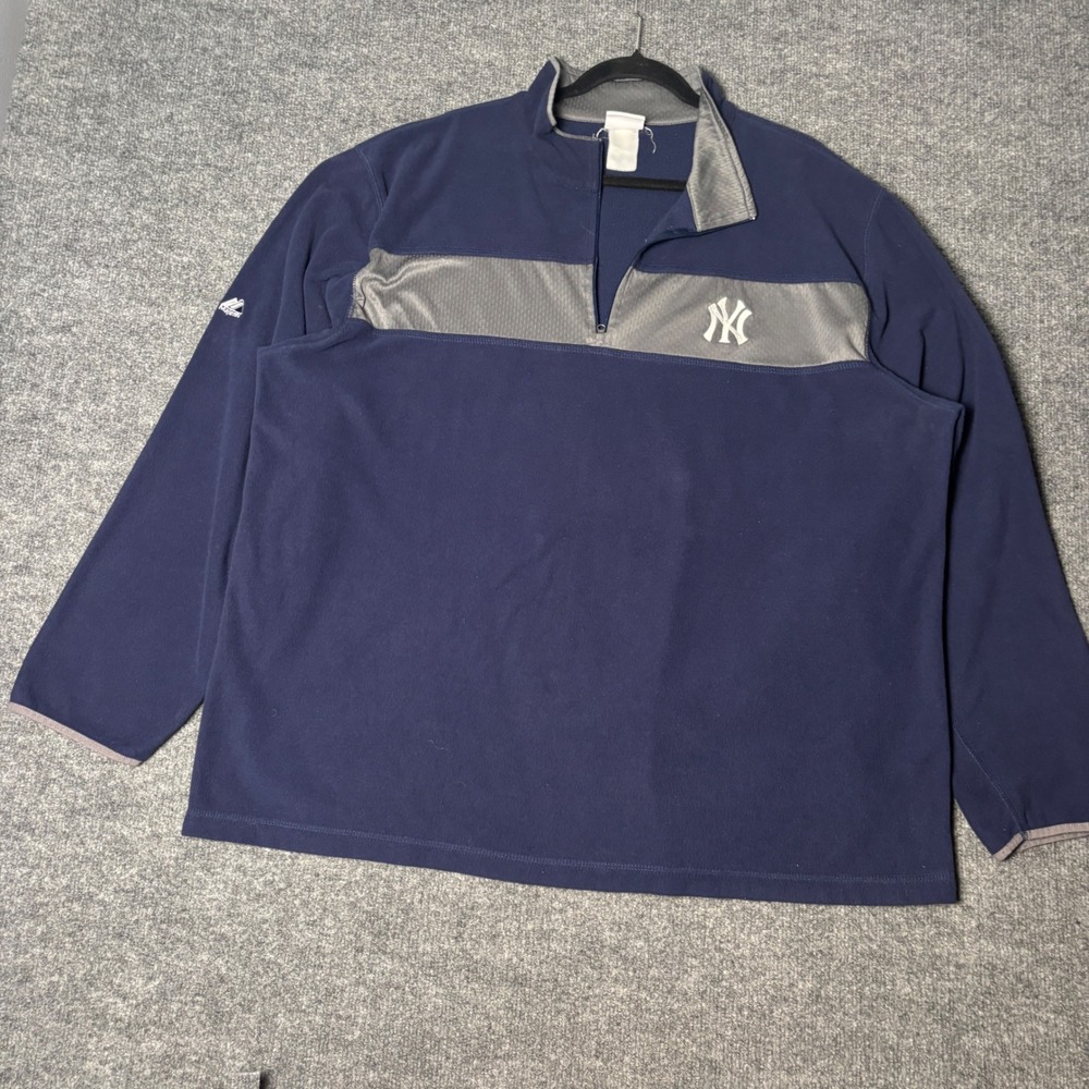 Majestic MLB New York Yankees Navy Blue Quarter Zip Fleece Pullover Mens 2XL